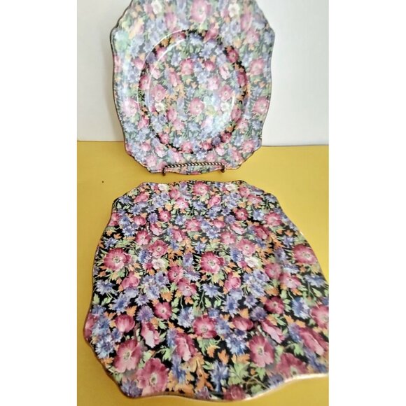 Vintage Royal Winton Grimwades Square 8" Salad Plate 1951 (2piece set) - Picture 3 of 8